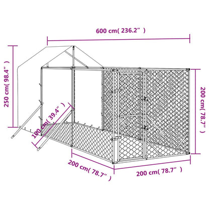 Vidaxl Perrera De Exterior Con Toldo Acero Galvanizado Plata 2x6x2,5 M_3