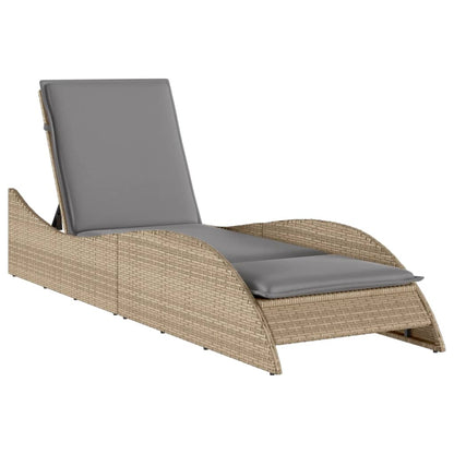 Tumbona Con Cojín Ratán Sintético Beige 60x205x73 Cm / Vetonek_2