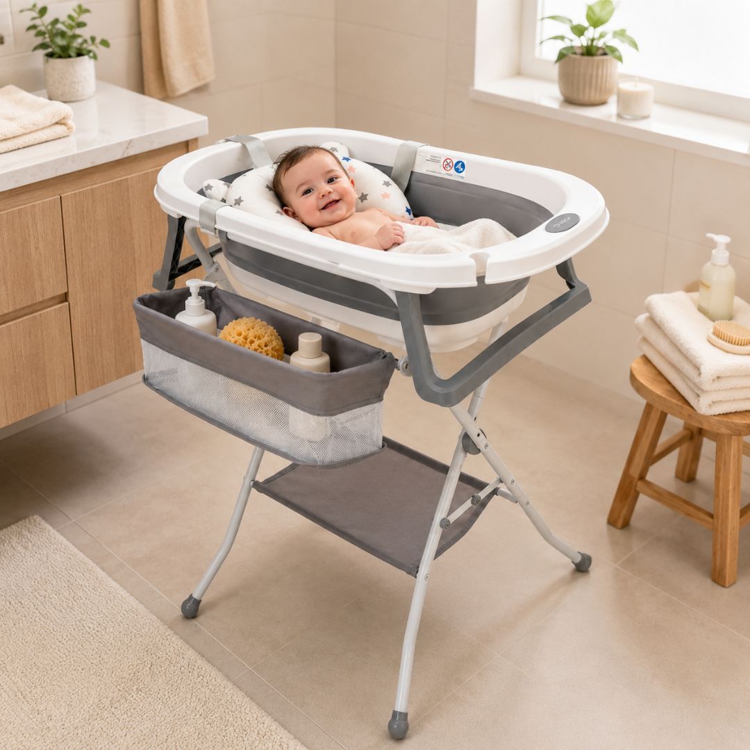 BATHBY | Bañera Plegable para Bebé con Cojín Reductor | Uso con o sin Soporte (Gris)_1