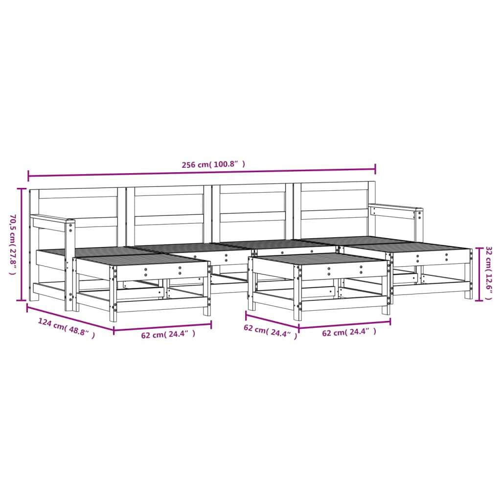 Vidaxl Juego De Muebles De Jardín 7 Piezas Madera Maciza De Pino Gris_2