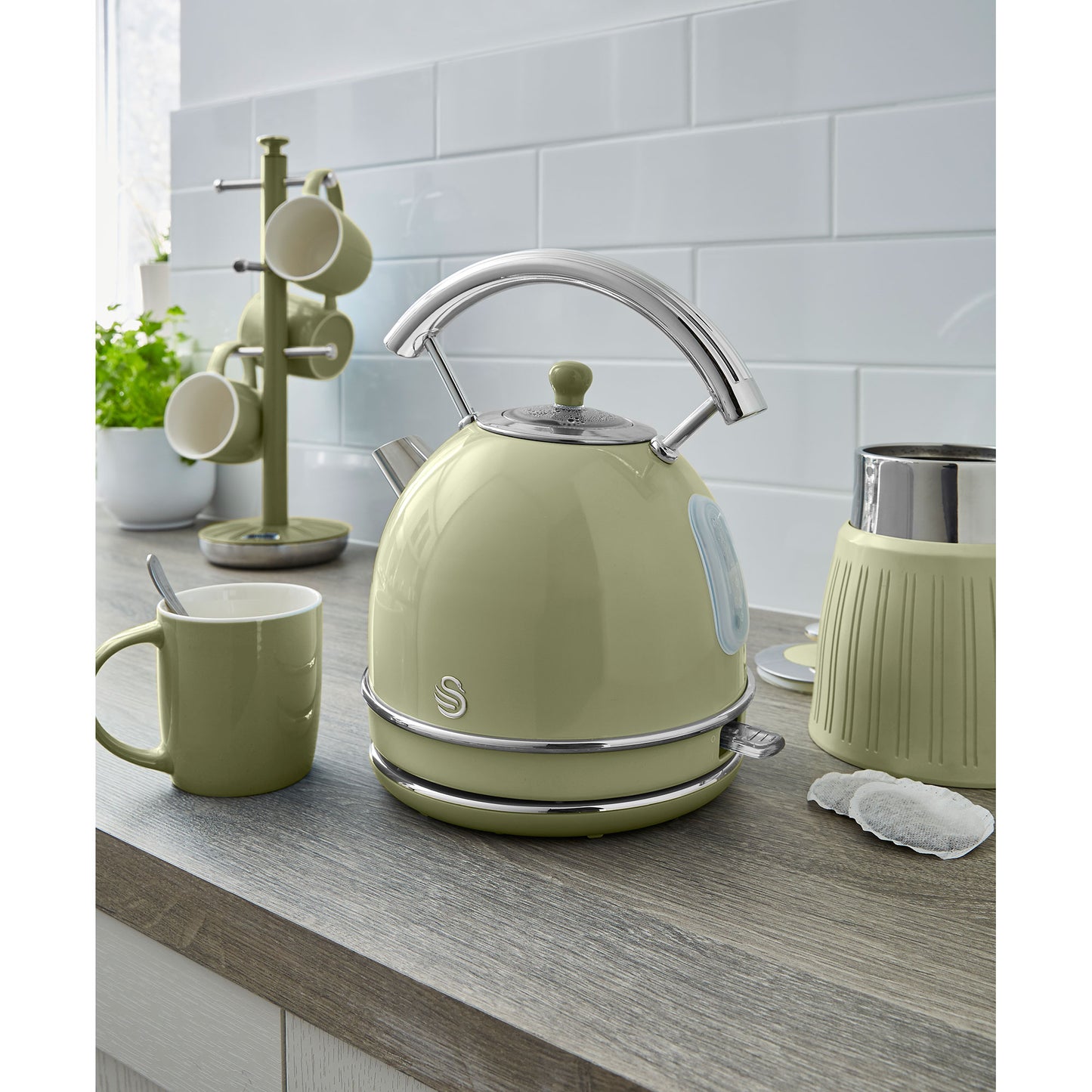 Swan Retro Set Desayuno Hervidor Agua 1,8l, Tostadora 2 Rebanadas, Microondas Digital 20l, Vintage, Strp2070gneu, Verde_2