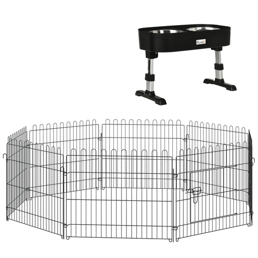 Pawhut Conjunto De Parque Y Comedero Para Perros 71x61 Cm 43x25x30 Cm Negro_0