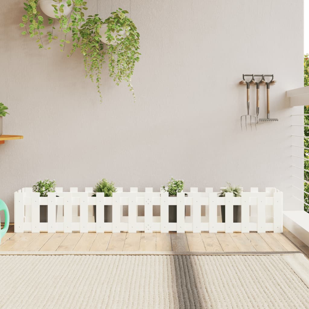 Arriate Elevado Jardín Con Valla Madera Pino Blanco 200x30x30cm_1