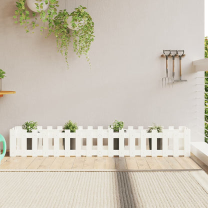 Arriate Elevado Jardín Con Valla Madera Pino Blanco 200x30x30cm_1