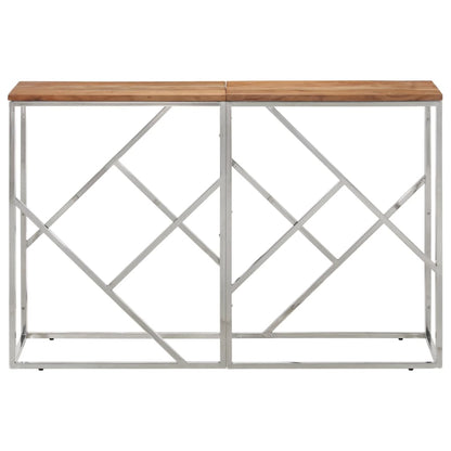 Mesa Consola Acero Inoxidable Y Madera Maciza Acacia Plateada_0