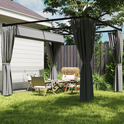 Outsunny Pérgola De Jardín 3x3 M Con Techo Y Paredes Laterales Retráctil Gris_4