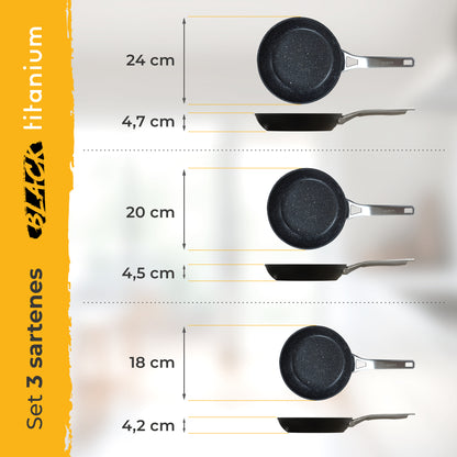 Briebe Set 3 Sartenes Antiadherentes Inducción Titanio 18-20-24cm, Aluminio Forjado Antiadherente, Black Titanium_4