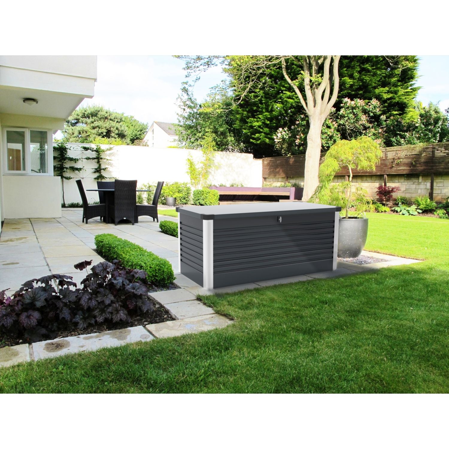 Baúl Exterior De Jardín Metálico (600 L, 135 X 67,5 X 69 Cm) - Trimetals - Color Gris Antracita_2