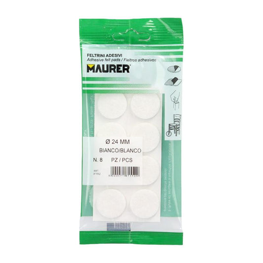 Fieltro Adhesivo Ø 24 Mm. (blister 8 Piezas) Blanco