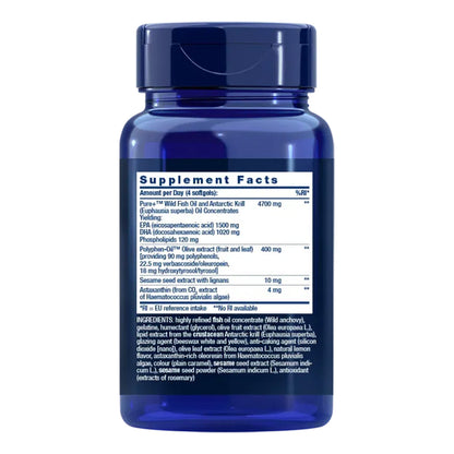 Super Ómega-3 Plus EPA/DHA Óleo de Peixe Sésamo Lignanas Extrato de Oliva Krill e Astaxantina, Life Extension 120 esferas