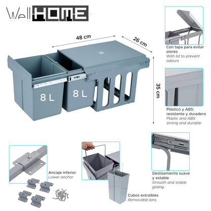 Cubo De Reciclaje 2x8l Bajo Fregadero, Extracción Manual Y Tapa_1