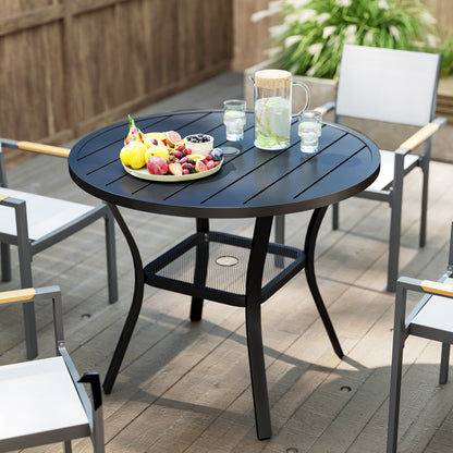 Outsunny Mesa De Jardín Exterior Con Orificio Para Sombrilla Ø90x73 Cm Negro_4