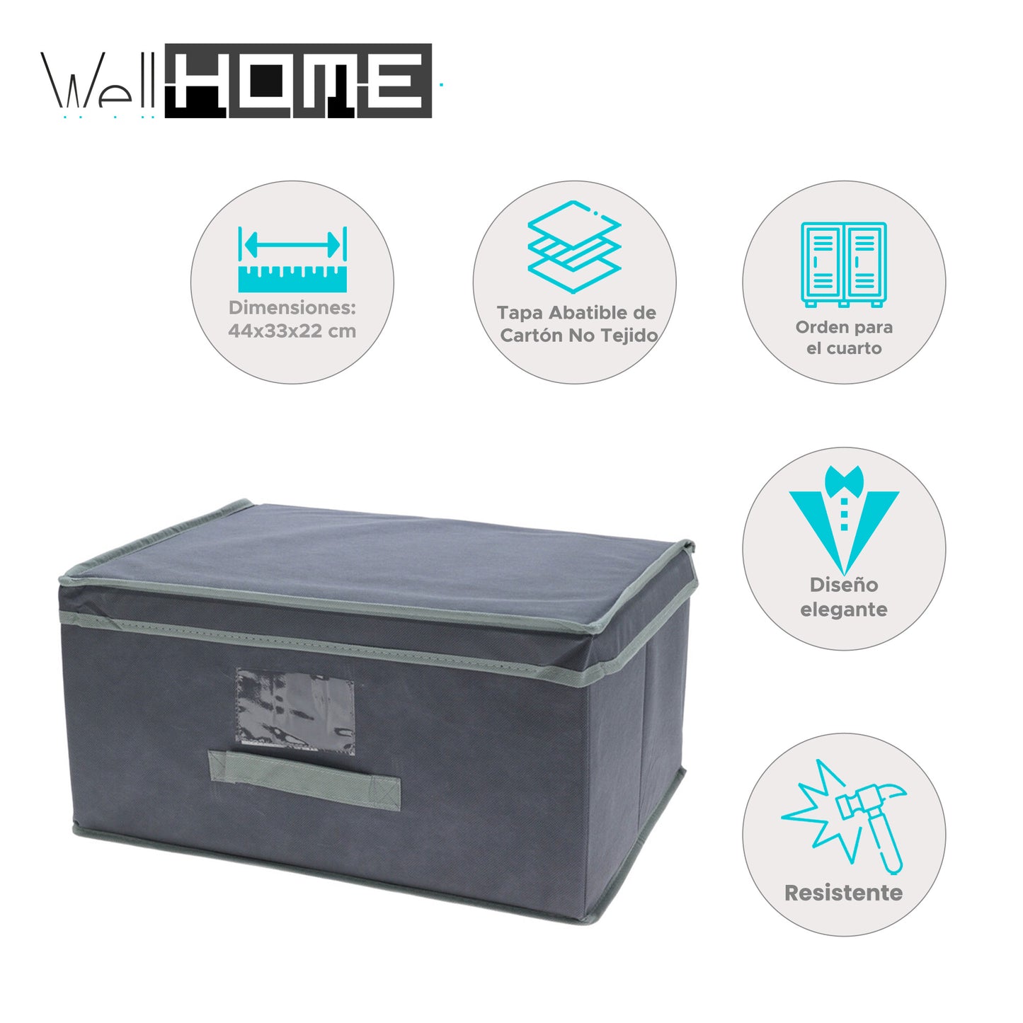 Well Home Caja De Almacenamiento Con Tapa Abatible De Cartón No Tejido - 44x33x22cm En Gris Oscuro_1