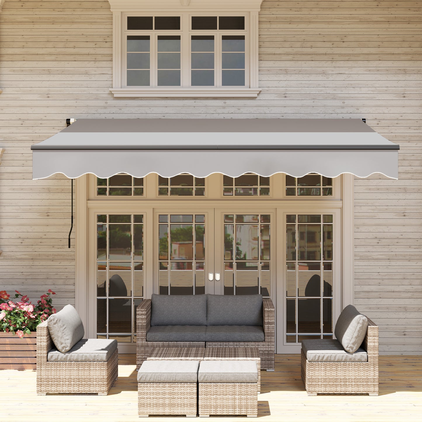 Outsunny Toldo Manual Retráctil 360x220 Cm Protección Uv30+ Gris_4