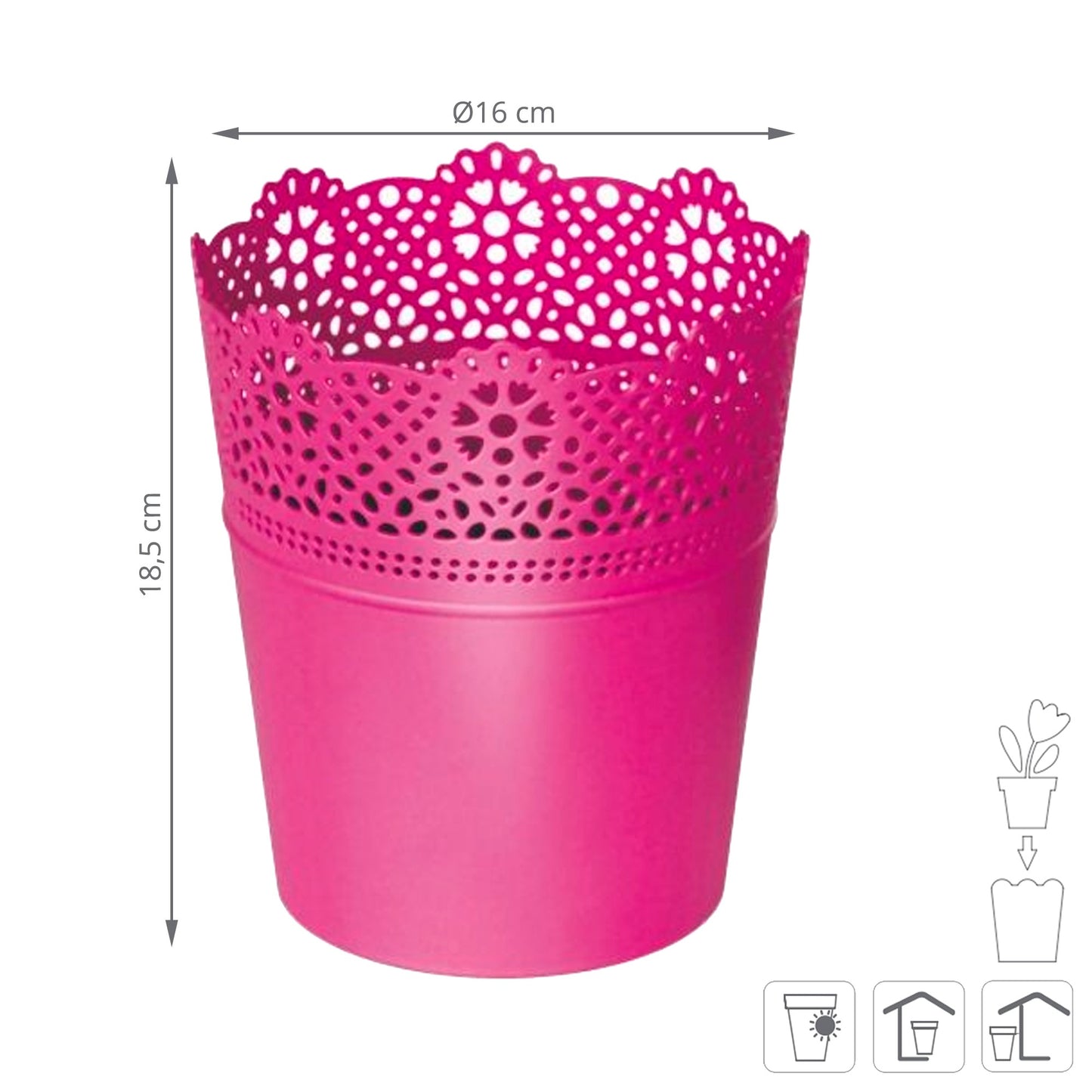 Maceta Lace , Dimensiones (mm) 160x160x185, Color Fucsia