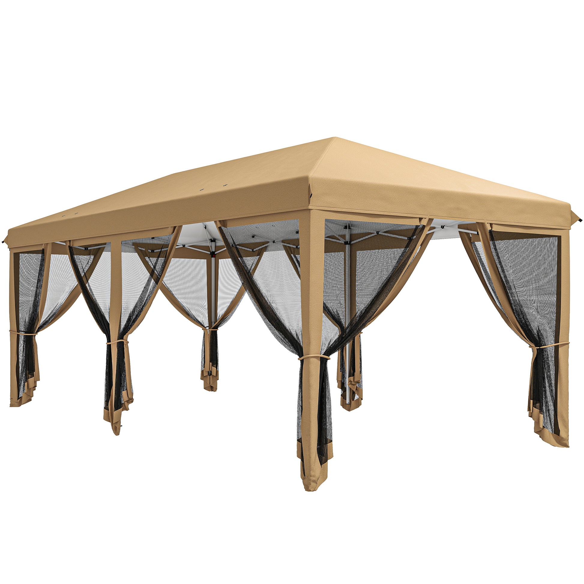 Outsunny Carpa Plegable 6x3 M Cenador De Jardín Con 6 Mosquiteras Beige_0