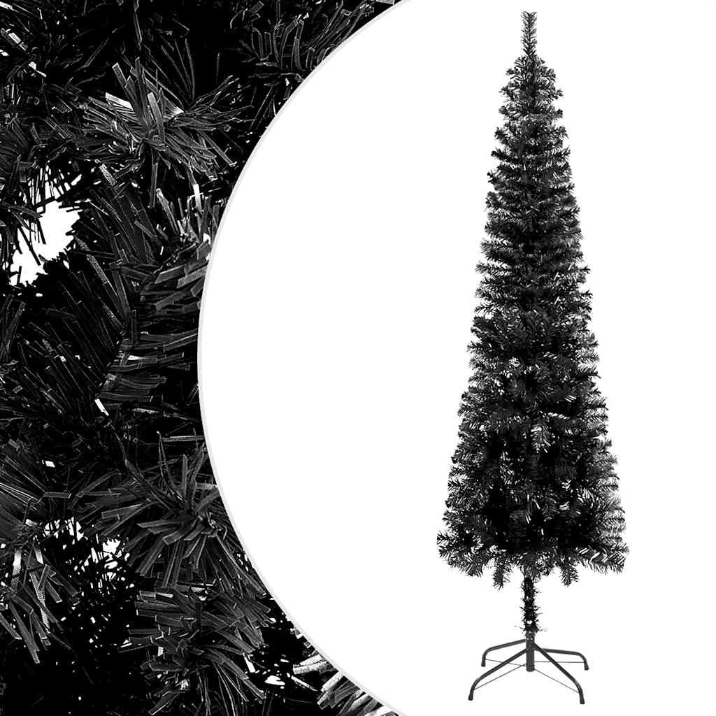 Vidaxl Árbol De Navidad Delgado Con Luces Y Bolas Negro 150 Cm_1
