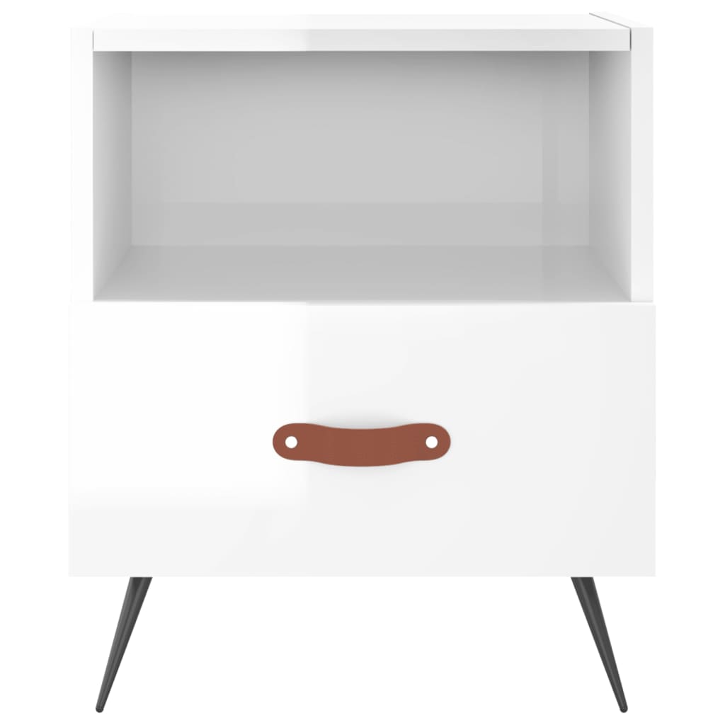 Mesita De Noche Madera De Ingeniería Blanco Brillo 40x35x47,5cm_2