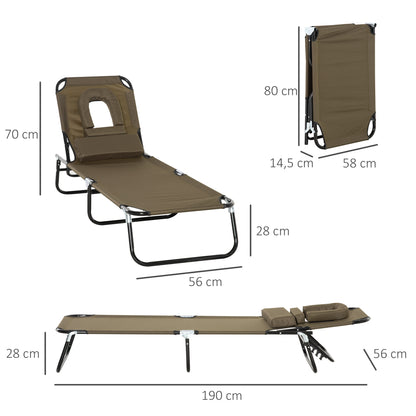 Outsunny Tumbona Plegable De Jardín Con Respaldo Ajustable Almohada Acero Marrón_2