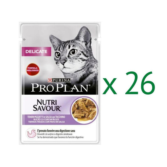 Embalagem de 26 x PRO PLAN Gato DELICATE Peru com Molho 85g