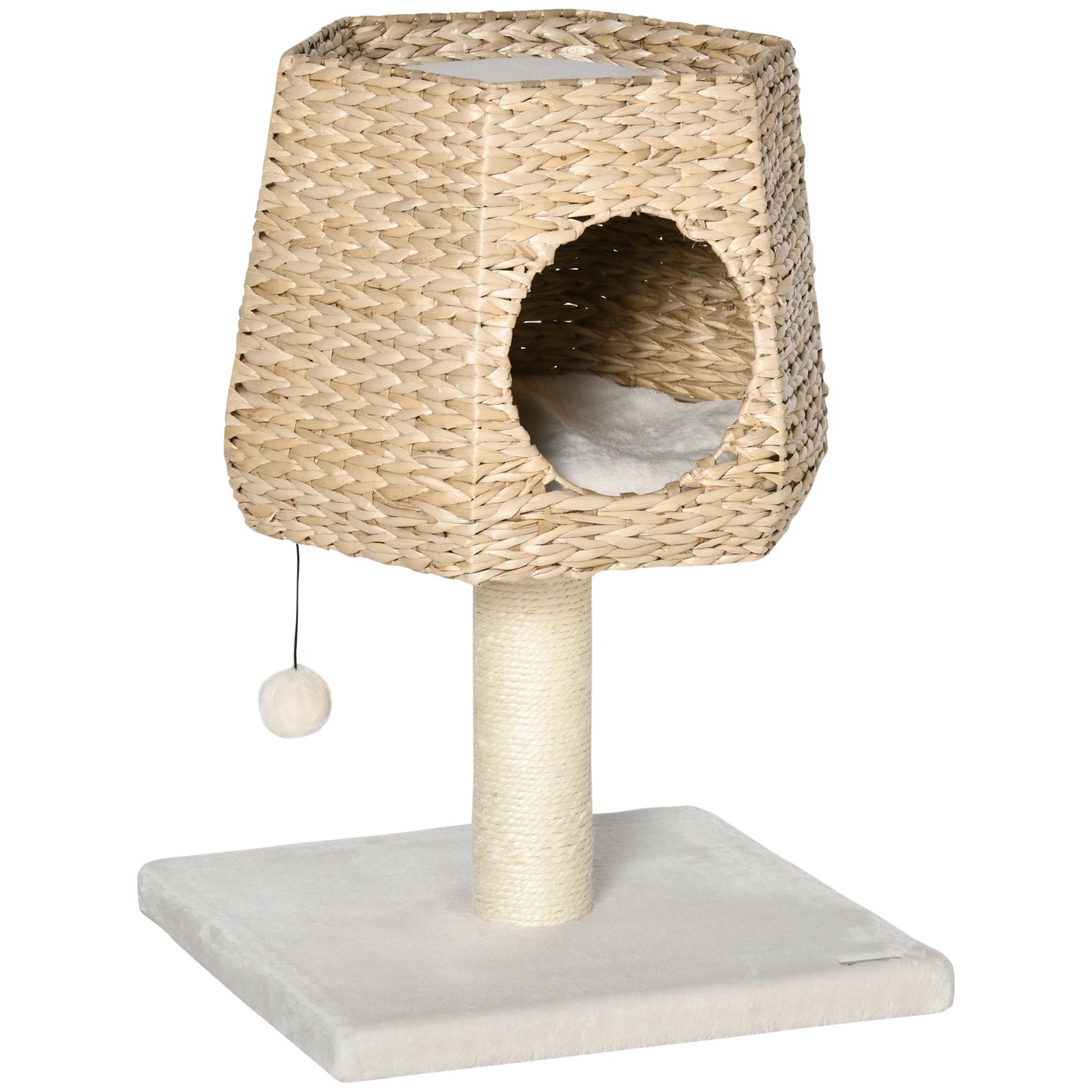 Pawhut Árbol Rascador Para Gatos Pequeño 66cm Con Cueva De Juncos Cama Y Cojines_0