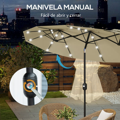Outsunny Sombrilla Doble Con Luces Led 280x146x227 Cm Inclinación De 45° Beige_5