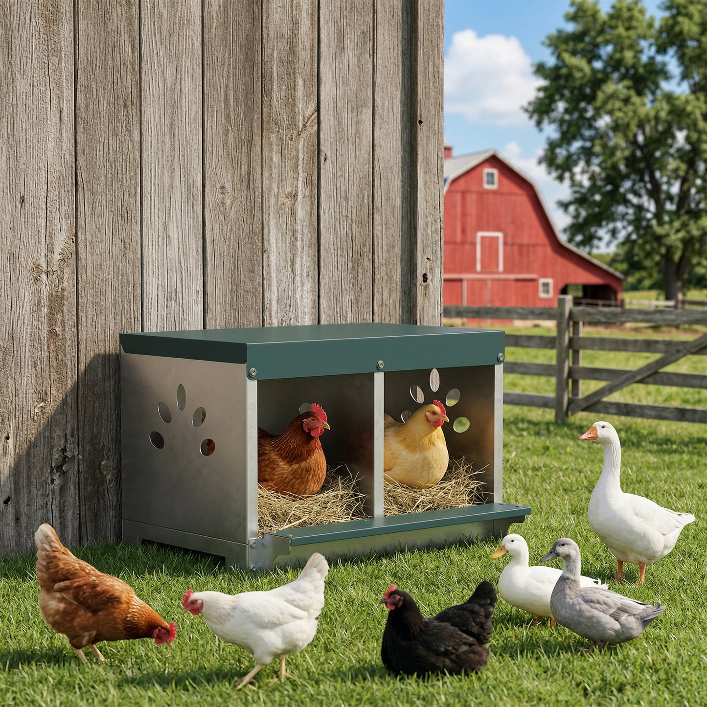 Pawhut Ponedero Para Gallinas De Acero Galvanizado Con 2 Huecos Para 2 Gallinas_4
