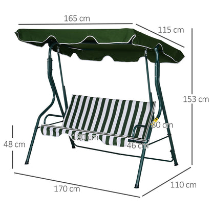 Outsunny Columpio Balancín De Jardín 3 Plazas De Metal Con Techo Ajustable Verde_2