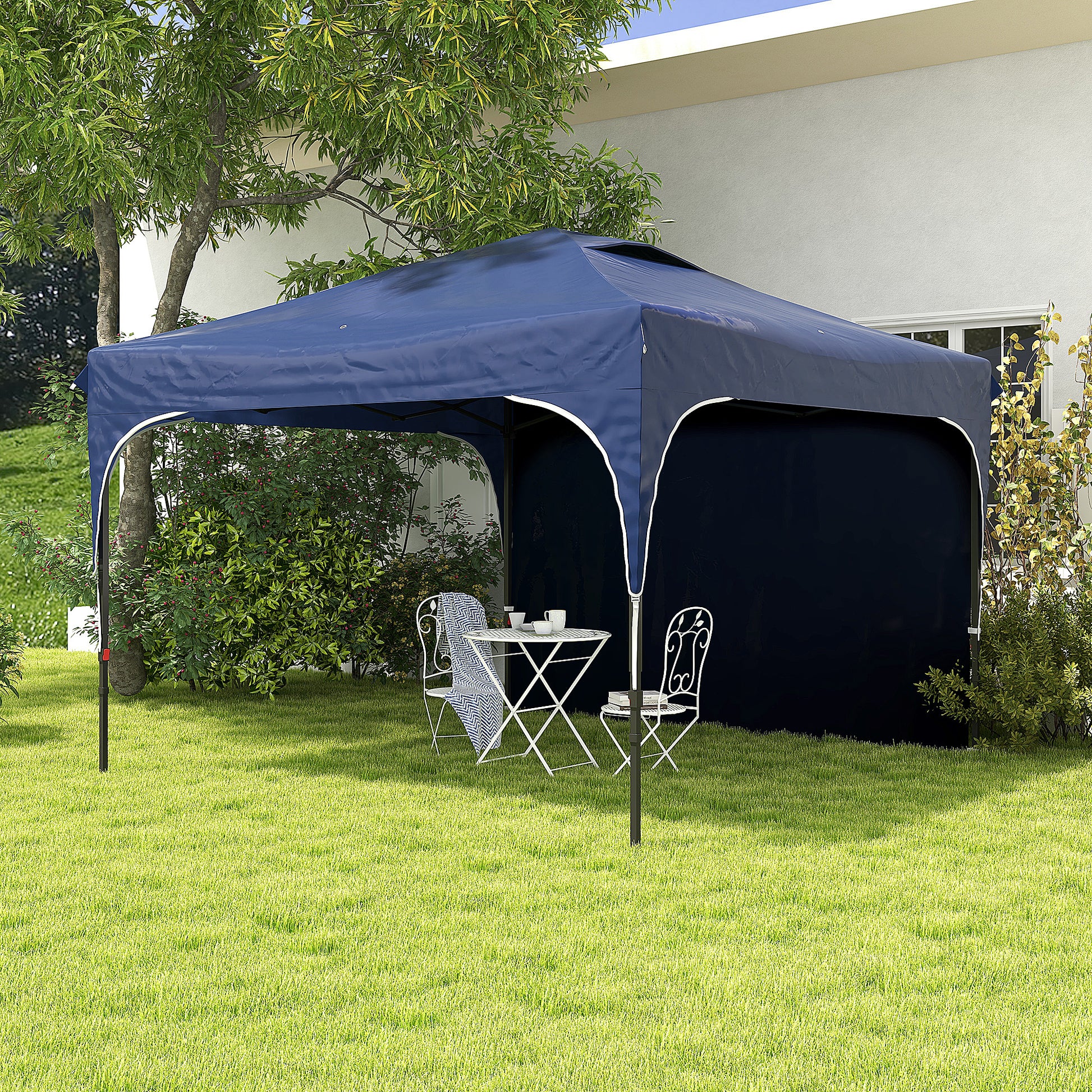 Outsunny Carpa Plegable 3x3 M Altura Ajustable 1 Pared Lateral Azul_1