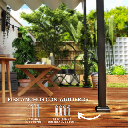 Outsunny Pérgola Con Techo Retráctil 3x2 M Con Tela De Poliéster Crema_5