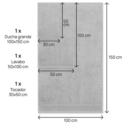 Juego De Toallas De Baño 3 Piezas: Tocador, Lavabo Y Sabana - 100% Algodón, 500 Gr Gris Claro_2