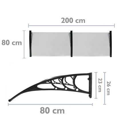 Tejadillo De Protección 200x80 Cm Gris Oscuro. Marquesina Para Puertas Y Ventanas Con Soporte Negro_1