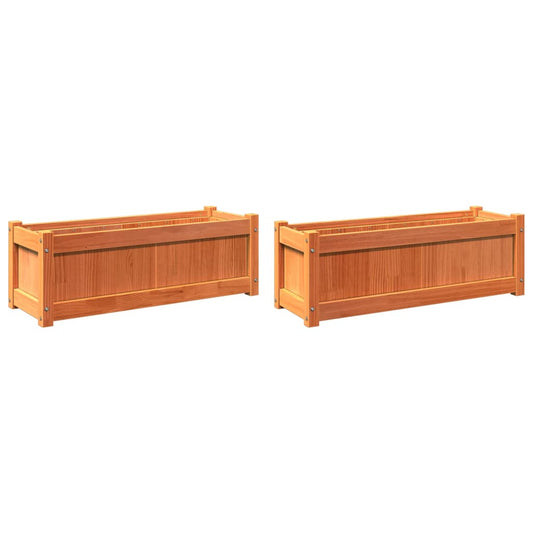 Jardineras De Exterior 2 Uds Madera Maciza De Pino Marrón Cera_0