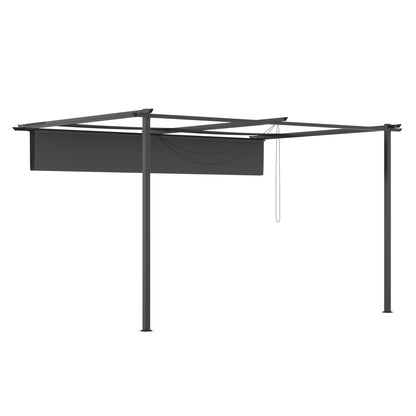 Outsunny Pérgola De Pared De Jardín 4x3 M Con Techo Retráctil Tela Poliéster_4