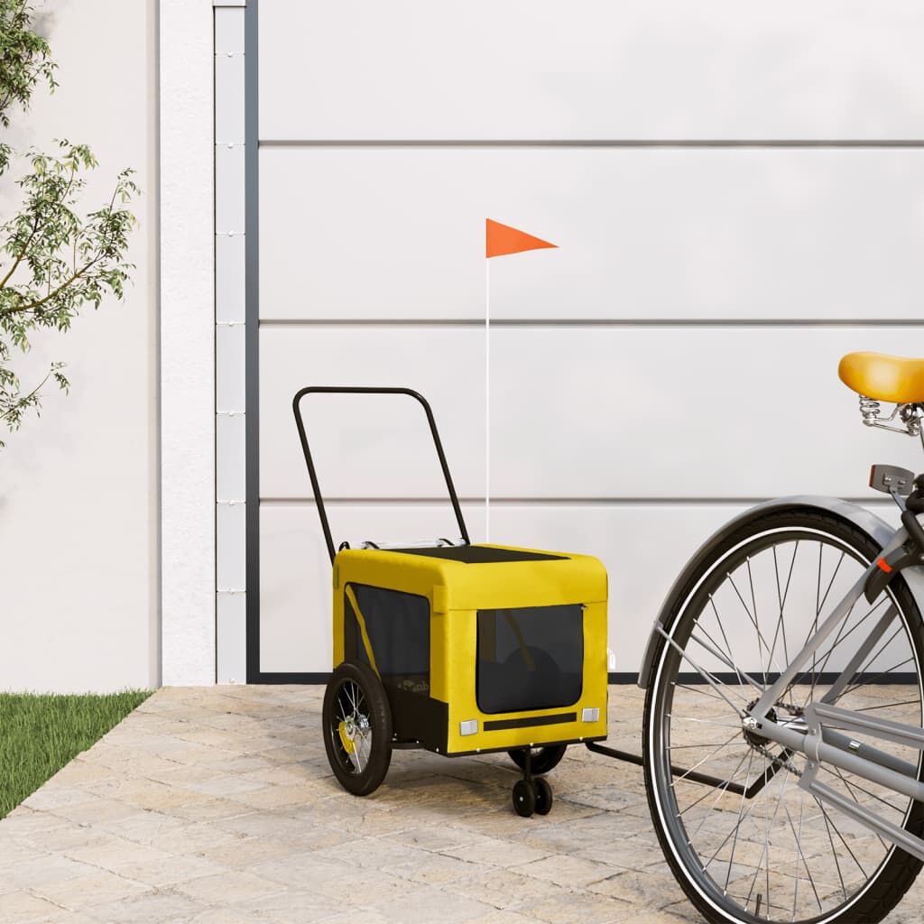 Vidaxl Remolque Bicicleta Mascotas Hierro Tela Oxford Amarillo Negro_1