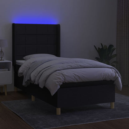 Cama Box Spring Colchón Y Luces Led Tela Negro 100x200 Cm / Vetonek_4