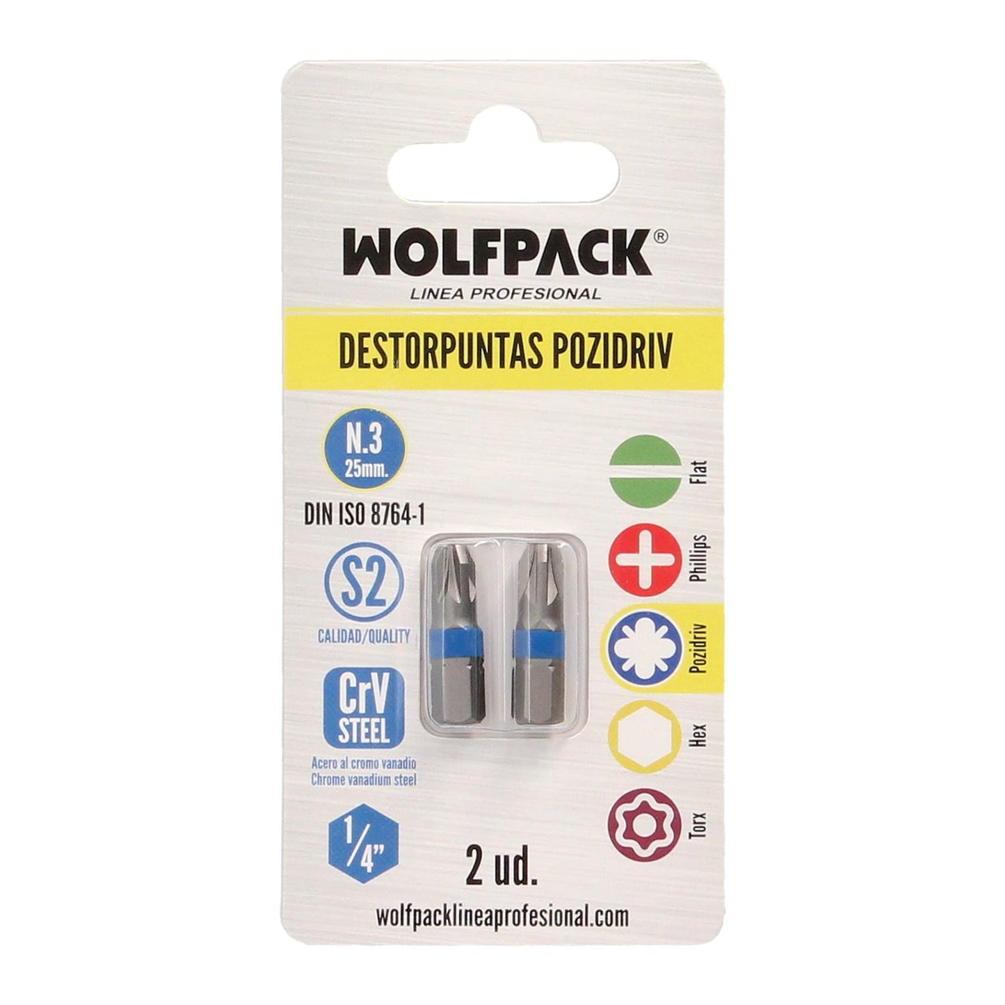 Puntas Destornillador Pozidriv Nº 3 (2 Piezas). Acero S2 Al Cromo Vanadio. Puntas Hexagonales, Destorpuntas,
