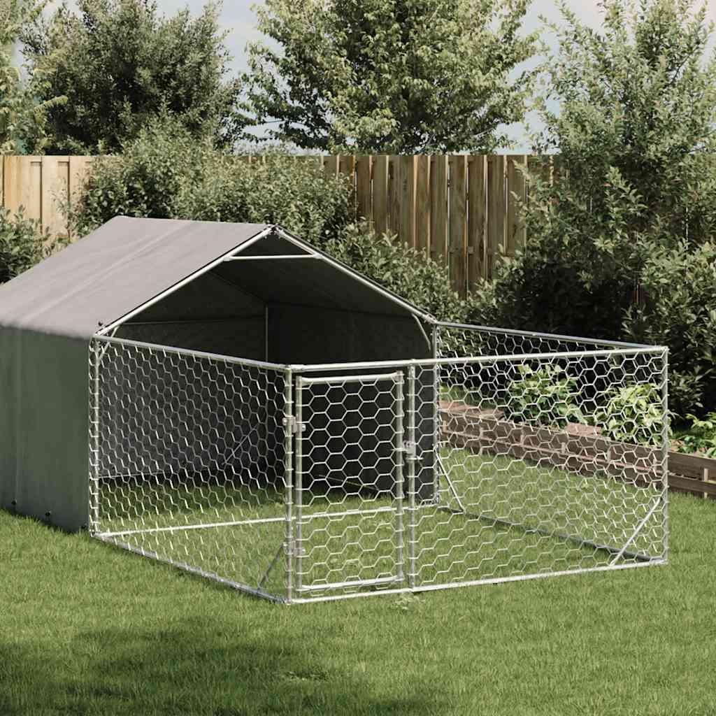 Caseta Perros Exterior Con Corral 5x2x1,5 M Acero Galvanizado_1