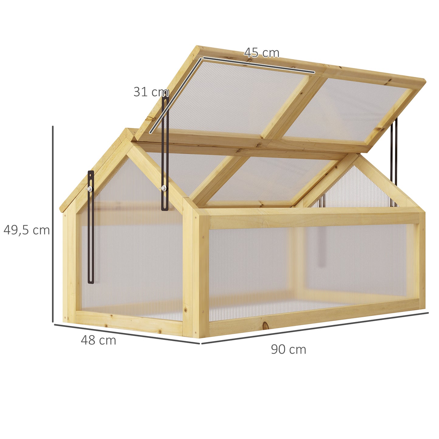 Outsunny Invernadero De Madera Jardín Con Policarbonato Y 4 Ventanas Abatibles_2