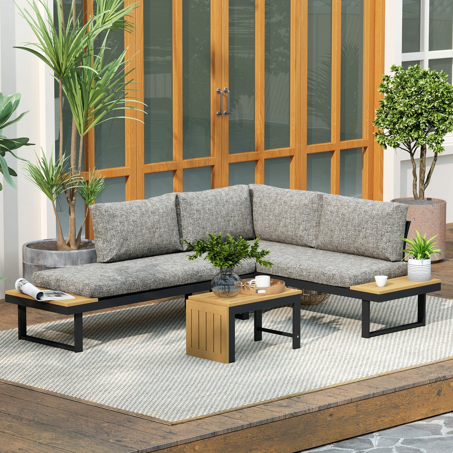 Outsunny Conjunto De Jardín Exterior Con 2 Sofá De 2 Plazas Y Mesa De Centro_4