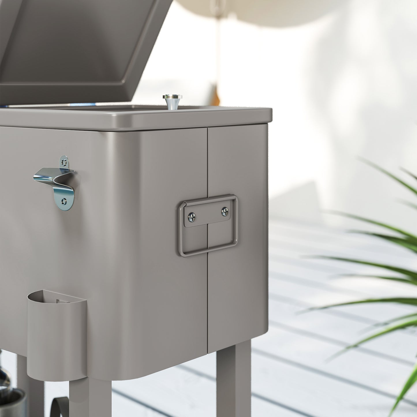 Outsunny Carro De Bebidas Refrigerado 56l Con Ruedas 67x35x80 Cm Gris Claro_4