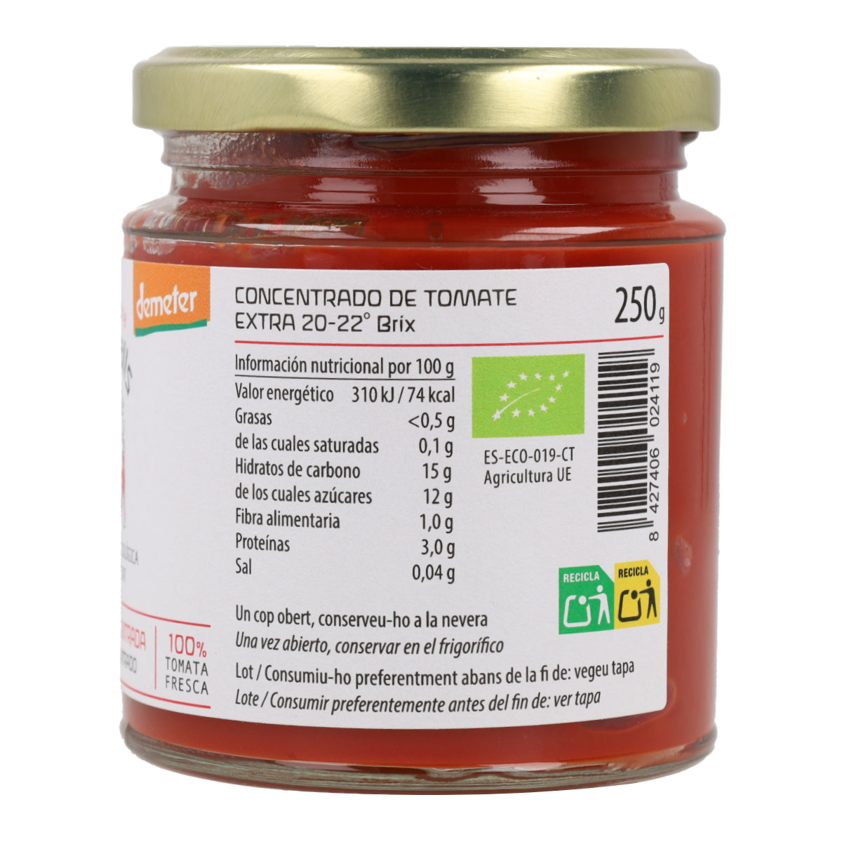 Concentrado de tomate biológico Cal Valls, 250 g