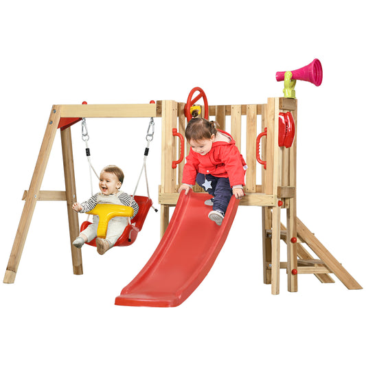 Outsunny Juego De Tobogán Y Columpio Para Niños 4 En 1 170x200x118 Cm Rojo_0