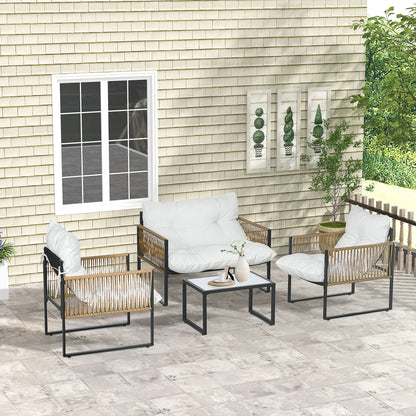 Outsunny Conjunto De Jardín De Ratán Sintético De 4 Piezas Crema_1