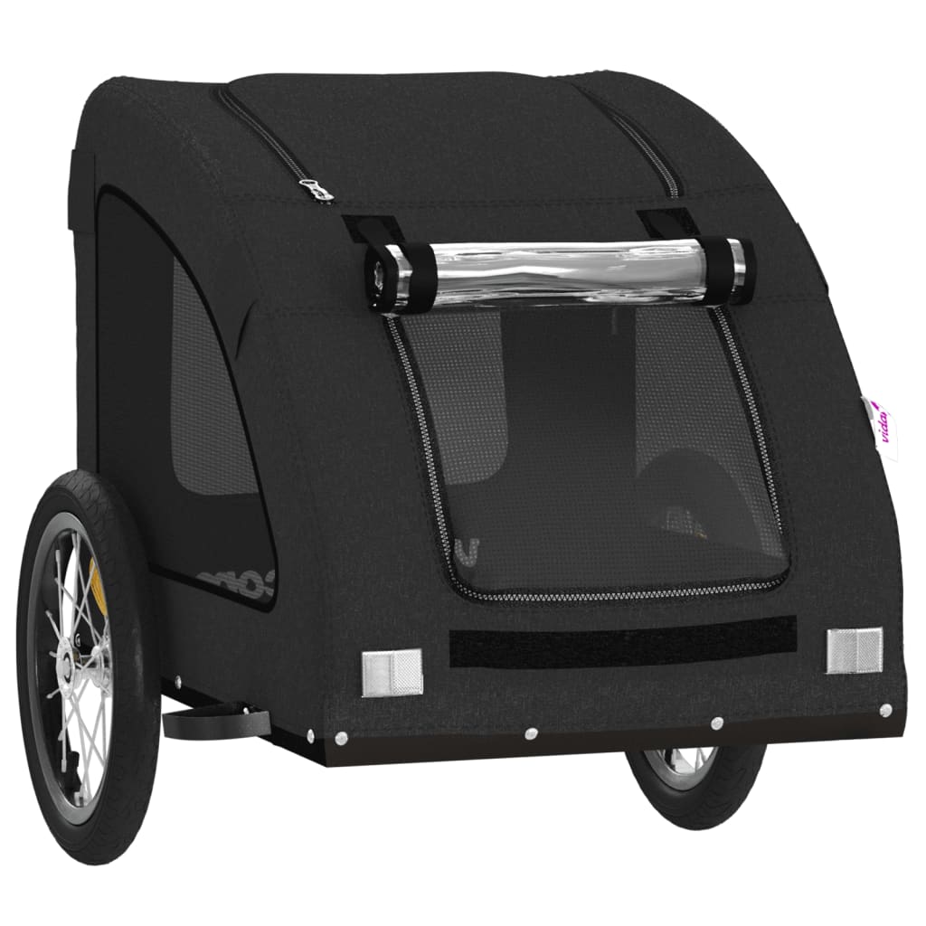 Remolque De Bicicleta Mascotas Hierro Tela Oxford Negro_4
