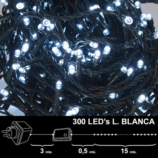 Luces Navidad 300 Leds Luz Blanca Interior / Exterior (ip44)_0