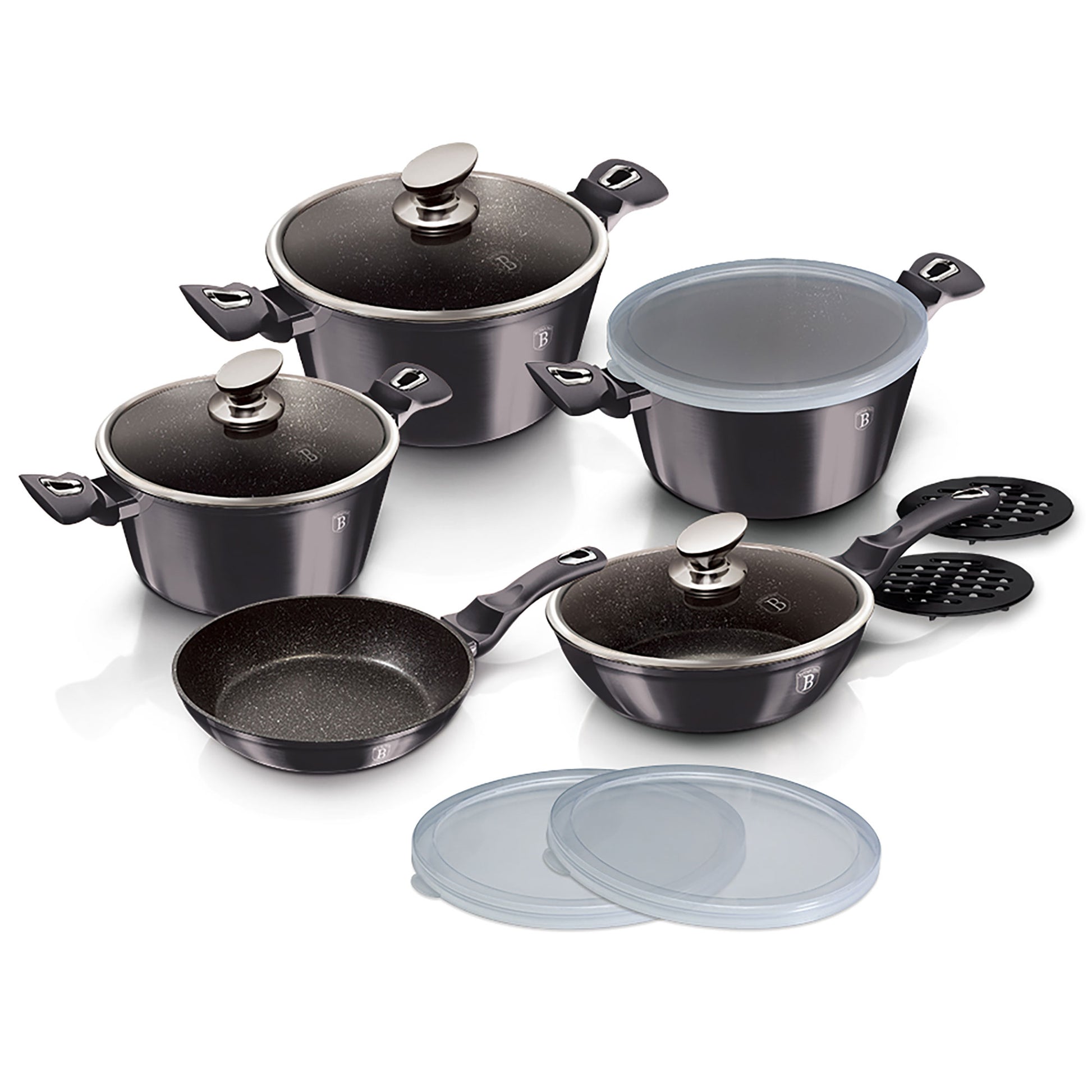 Batería Cocina Inducción 13 Piezas, Antiadherente Sin Pfoa, Aluminio, Cazuelas Sartenes Tapas Berlinger Haus Carbon Pro Gris Oscuro_0