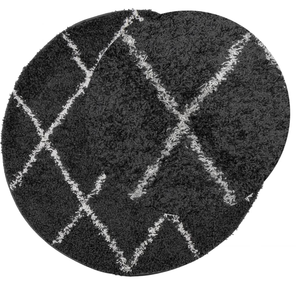 Alfombra De Pelo Largo Moderna Pamplona Negro Y Crema Ø 280 Cm / Vetonek_4