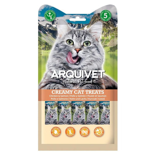 Petiscos cremosos para gatos Arquivet Snack cremoso de frango e salmão 5x14 g