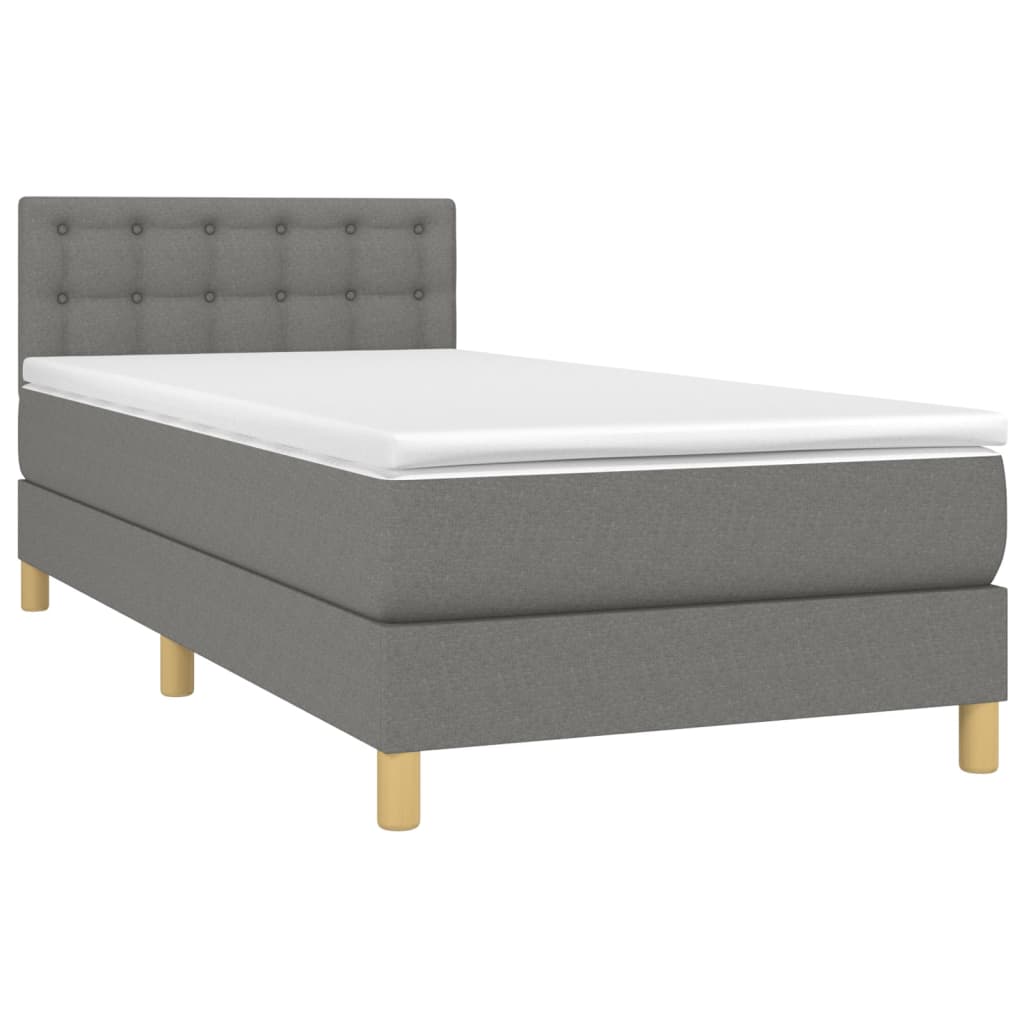 Cama Box Spring Con Colchón Y Led Tela Gris Oscuro 100x200 Cm / Vetonek_2